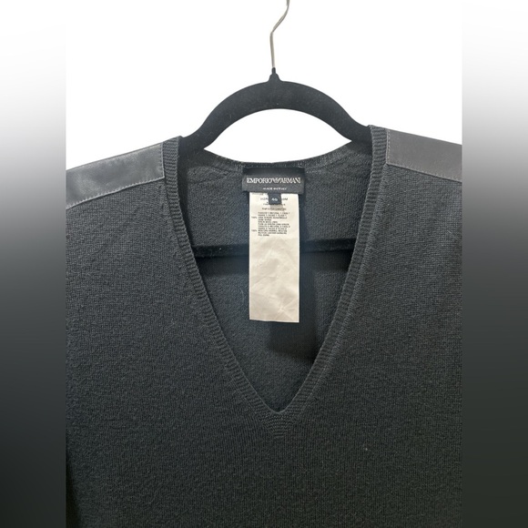 Emporio Armani Cashmere Midi Leather Shoulder V Neck Dress - Picture 4 of 5